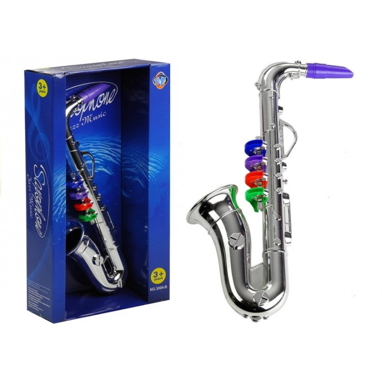 Hudobný nástroj saxofón strieborný